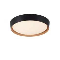 LED Deckenlampe Holzoptik matt schwarz rund dimmbar Wandschalter