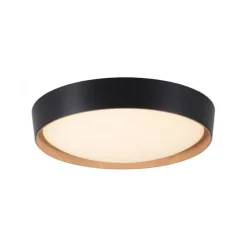 LED Deckenlampe Holzoptik matt schwarz rund dimmbar Wandschalter