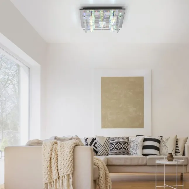 LED Deckenlampe KEMAL 2.0 Kristallglas chromfarben warmweiß Fernbedienung