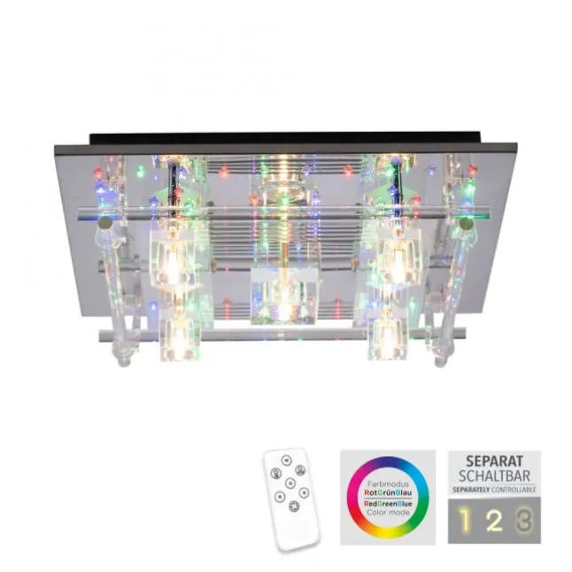 LED Deckenlampe KEMAL 2.0 Kristallglas chromfarben warmweiß Fernbedienung