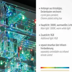 LED Deckenlampe KEMAL 2.0 Kristallglas chromfarben warmweiß Fernbedienung