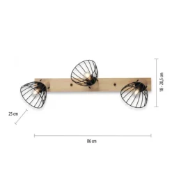 LED Deckenlampe LAMI 3 flammig Holz schwarz Metallschirme drehbar Wandlampe