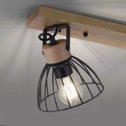 LED Deckenlampe LAMI 3 flammig Holz schwarz Metallschirme drehbar Wandlampe