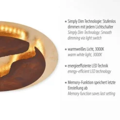 LED-Deckenlampe, rostfarben, gold, warmweiße Lichtfarbe, inkl. Dimmfunktion