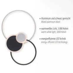 LED Deckenlampe schwarz aluminium 4 Ringe warmweiß energiesparend