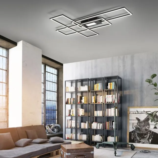 LED Deckenlampe schwarz 99x29cm rechteckig dimmbar Downlight+Sidelight