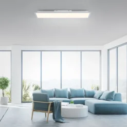 LED Deckenlampe silberfarbig energiesparend rechteckig 80x25 cm warmweiß