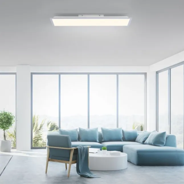 LED Deckenlampe silberfarbig energiesparend rechteckig 80x25 cm warmweiß