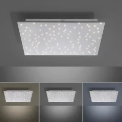 LED Deckenlampe, stahlfarben, quadratisch, Sternenhimmel-Optik, 45x45cm