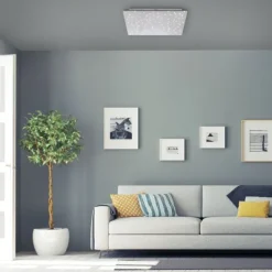 LED Deckenlampe, stahlfarben, quadratisch, Sternenhimmel-Optik, 45x45cm