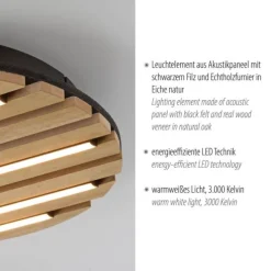 LED Deckenleuchte AKUSTIK, Holz-natur, rund