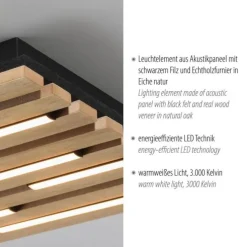 LED Deckenleuchte AKUSTIK, Holz-natur, quadratisch