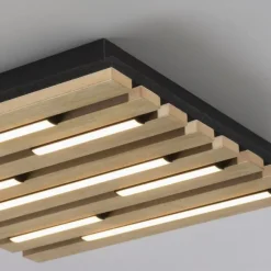 LED Deckenleuchte AKUSTIK, Holz-natur, quadratisch