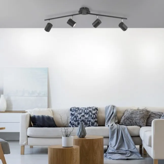 LED Deckenleuchte, anthrazit, 4 Flammig, drehbare Leuchtspots