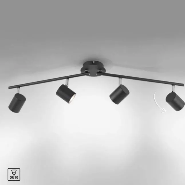 LED Deckenleuchte, anthrazit, 4 Flammig, drehbare Leuchtspots
