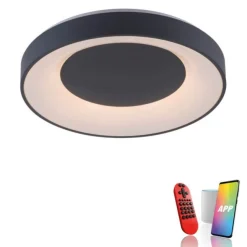 LED-Deckenleuchte, anthrazit, dimmbar, App, Fernbedienung