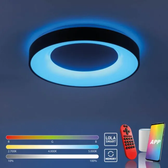 LED-Deckenleuchte, anthrazit, dimmbar, App, Fernbedienung