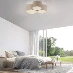 LED Deckenleuchte beige Cord Lampenschirm Schlafzimmer