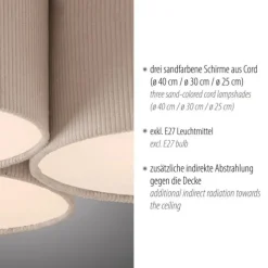 LED Deckenleuchte beige Cord Lampenschirm Schlafzimmer