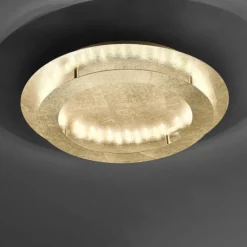 LED-Deckenleuchte, Blattgoldoptik, rund, warmweiße Lichtfarbe, blendfrei