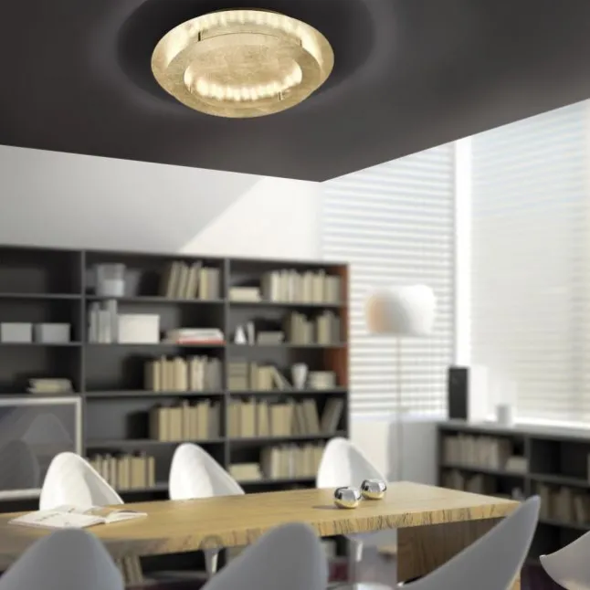 LED-Deckenleuchte, Blattgoldoptik, rund, warmweiße Lichtfarbe, blendfrei