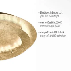 LED-Deckenleuchte, Blattgoldoptik, rund, warmweiße Lichtfarbe, blendfrei