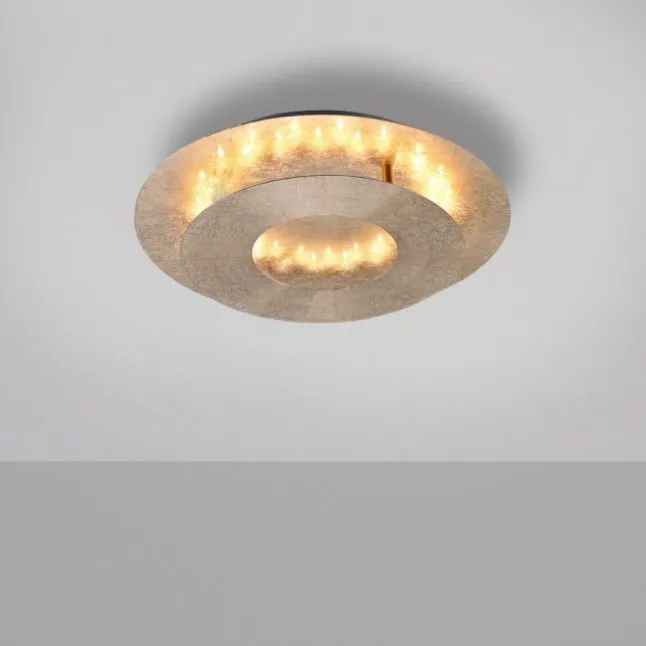 LED-Deckenleuchte, Blattgoldoptik, drehbarer Leuchtring, indirektes Licht