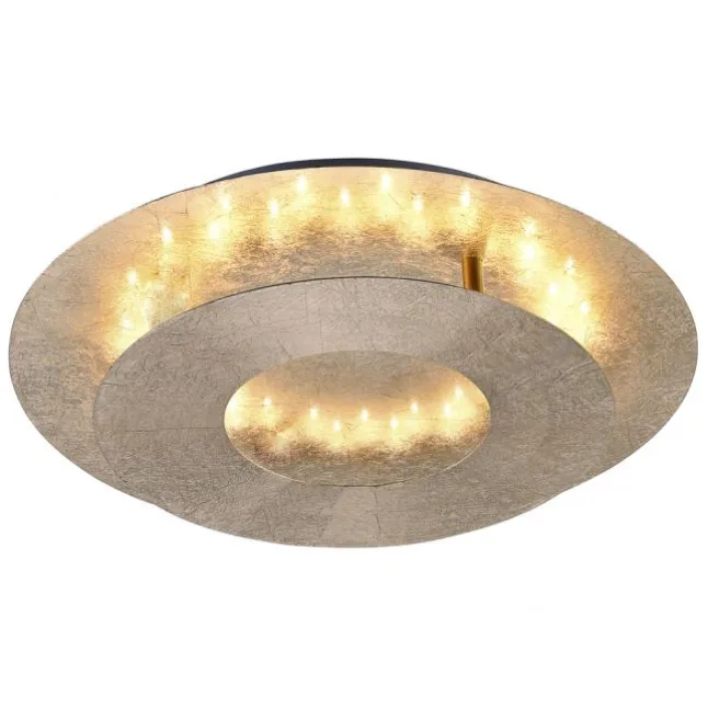 LED-Deckenleuchte, Blattgoldoptik, drehbarer Leuchtring, indirektes Licht