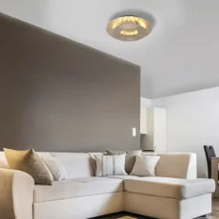 LED-Deckenleuchte, Blattgoldoptik, drehbarer Leuchtring, indirektes Licht