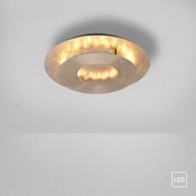 LED-Deckenleuchte, Blattgoldoptik, drehbarer Leuchtring, indirektes Licht