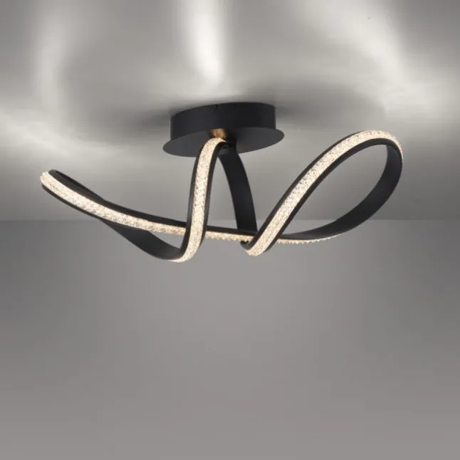 LED Deckenleuchte BRILLA schwarz geschwungen dimmbar Kristallglas Optik