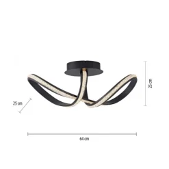 LED Deckenleuchte BRILLA schwarz geschwungen dimmbar Kristallglas Optik