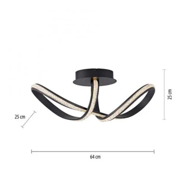 LED Deckenleuchte BRILLA schwarz geschwungen dimmbar Kristallglas Optik