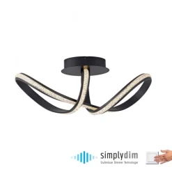 LED Deckenleuchte BRILLA schwarz geschwungen dimmbar Kristallglas Optik