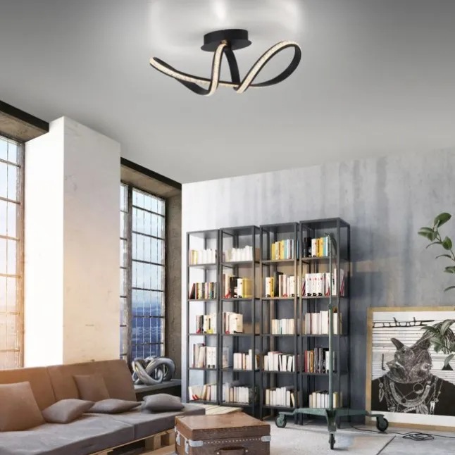 LED Deckenleuchte BRILLA schwarz geschwungen dimmbar Kristallglas Optik