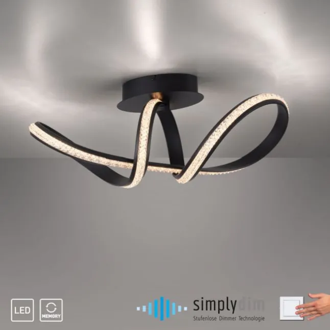 LED Deckenleuchte BRILLA schwarz geschwungen dimmbar Kristallglas Optik