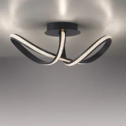 LED Deckenleuchte BRILLA schwarz geschwungen dimmbar Kristallglas Optik