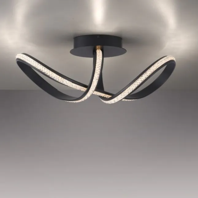 LED Deckenleuchte BRILLA schwarz geschwungen dimmbar Kristallglas Optik