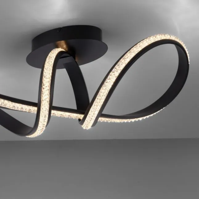 LED Deckenleuchte BRILLA schwarz geschwungen dimmbar Kristallglas Optik