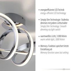 LED Deckenleuchte chrom dimmbar Memoryfunktion warmweiß