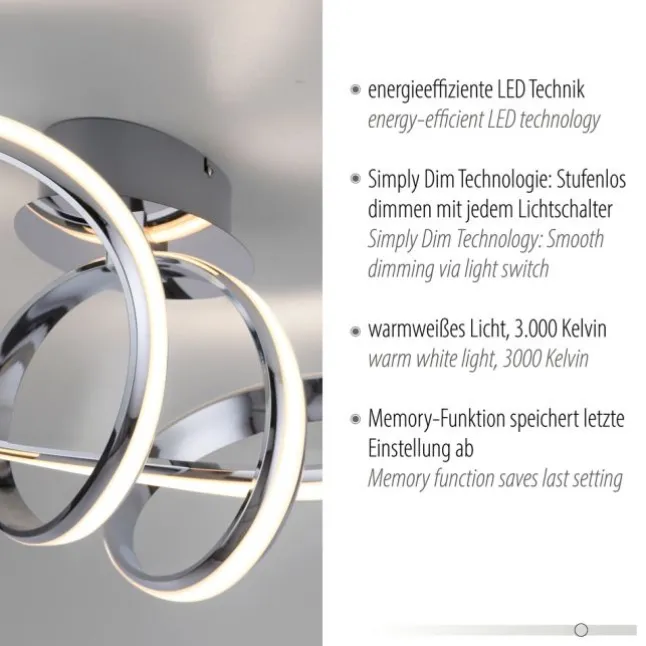 LED Deckenleuchte chrom dimmbar Memoryfunktion warmweiß