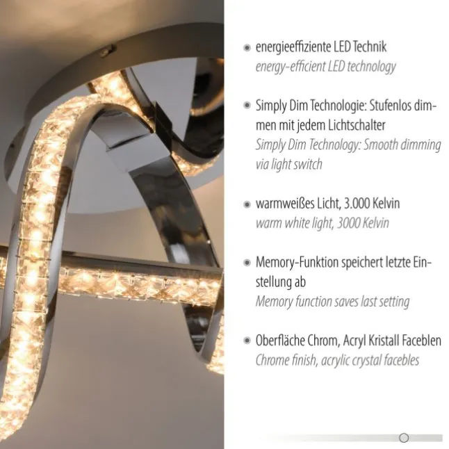 LED Deckenleuchte chrom dimmbar Memoryfunktion modern