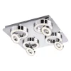 LED-Deckenleuchte, Chrom, 4-flg, schwenkbar, modern, warmweiß