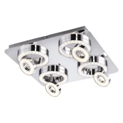 LED-Deckenleuchte, Chrom, 4-flg, schwenkbar, modern, warmweiß