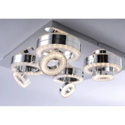 LED-Deckenleuchte, Chrom, 4-flg, schwenkbar, modern, warmweiß