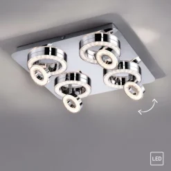 LED-Deckenleuchte, Chrom, 4-flg, schwenkbar, modern, warmweiß