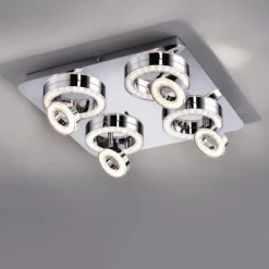LED-Deckenleuchte, Chrom, 4-flg, schwenkbar, modern, warmweiß