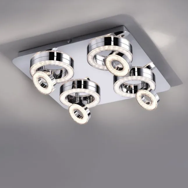 LED-Deckenleuchte, Chrom, 4-flg, schwenkbar, modern, warmweiß