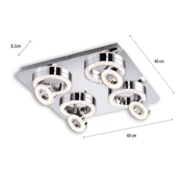 LED-Deckenleuchte, Chrom, 4-flg, schwenkbar, modern, warmweiß