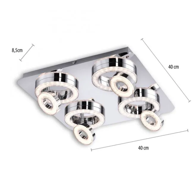 LED-Deckenleuchte, Chrom, 4-flg, schwenkbar, modern, warmweiß